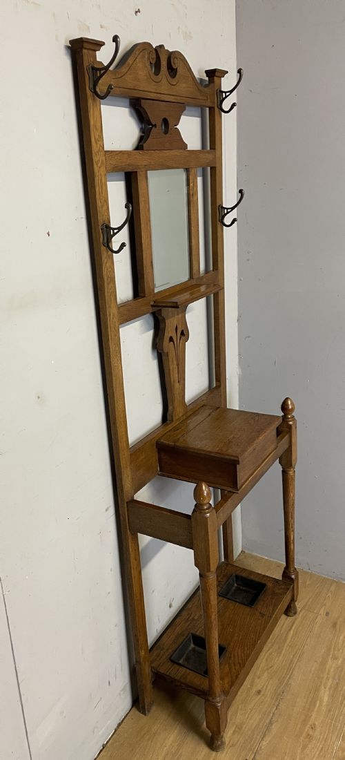 ARTS AND CRAFTS SMALL GOLDEN OAK HALL STAND - ADDITIONAL PHOTO 7