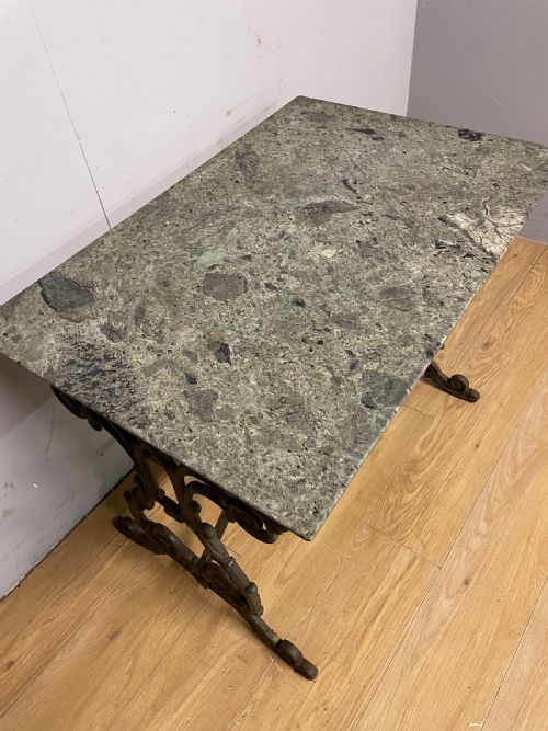 C19TH ORNATE CAST IRON TABLE WITH MARBLE TOP - ADDITIONAL PHOTO 2