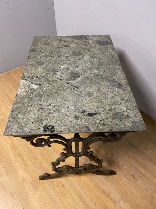 C19TH ORNATE CAST IRON TABLE WITH MARBLE TOP - ADDITIONAL PHOTO 3