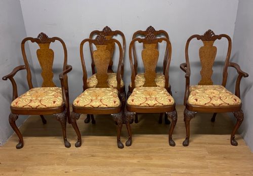 SET OF 6 QUEEN ANNE STYLE BURR WALNUT DINING CHAIRS CIRCA 1920 - ADDITIONAL PHOTO 15