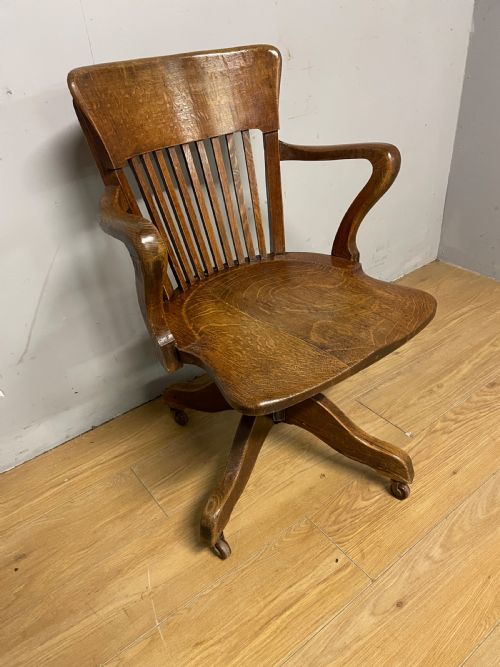 EDWARDIAN SOLID OAK REVOLVING TILTING DESK CHAIR - ADDITIONAL PHOTO 1