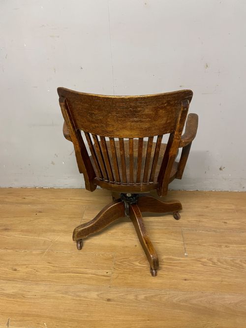 EDWARDIAN SOLID OAK REVOLVING TILTING DESK CHAIR - ADDITIONAL PHOTO 5