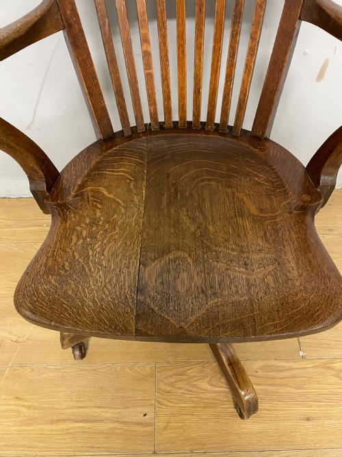 EDWARDIAN SOLID OAK REVOLVING TILTING DESK CHAIR - ADDITIONAL PHOTO 7
