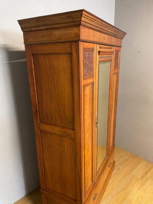 LATE C19TH ARTS AND CRAFTS SATIN WALNUT WARDROBE - ADDITIONAL PHOTO 11