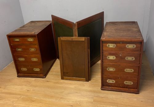 RARE C19TH TEAK MILITARY THREE PART DESK WITH INSET LEATHER TOP - ADDITIONAL PHOTO 1