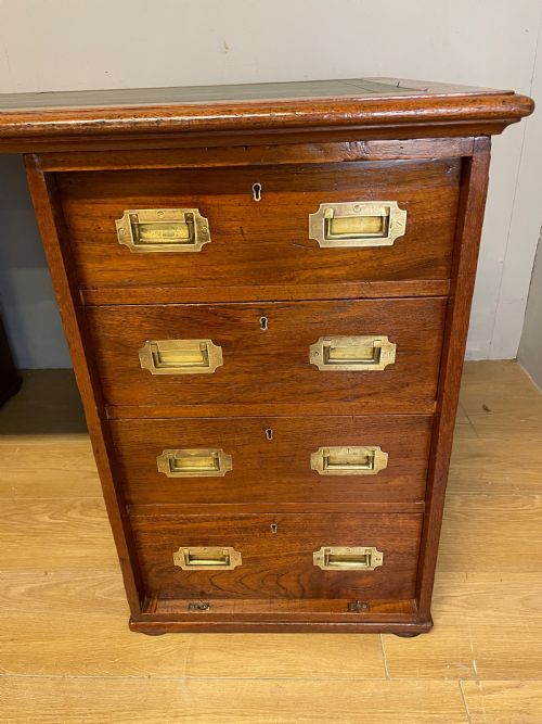 RARE C19TH TEAK MILITARY THREE PART DESK WITH INSET LEATHER TOP - ADDITIONAL PHOTO 2