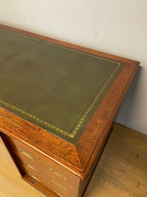 RARE C19TH TEAK MILITARY THREE PART DESK WITH INSET LEATHER TOP - ADDITIONAL PHOTO 5