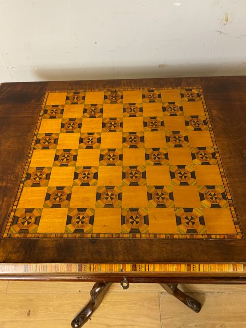 C19TH INLAID WALNUT GAMES SEWING TABLE IN SUPERB ORIGINAL CONDITION - ADDITIONAL PHOTO 13