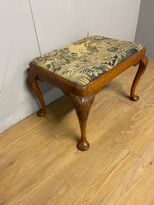 ANTIQUE WALNUT DRESSING STOOL ON CARVED CABRIOLE LEGS - ADDITIONAL PHOTO 2