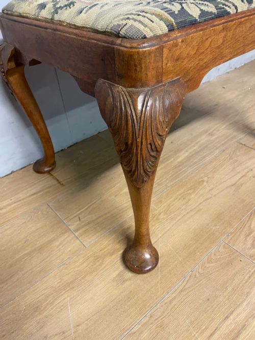ANTIQUE WALNUT DRESSING STOOL ON CARVED CABRIOLE LEGS - ADDITIONAL PHOTO 3