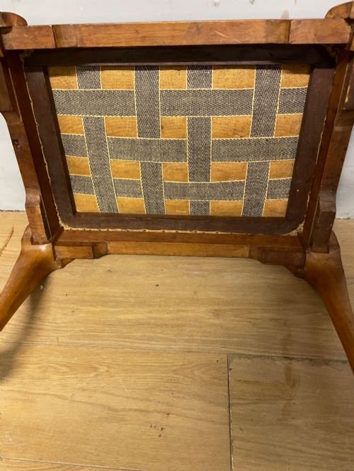 ANTIQUE WALNUT DRESSING STOOL ON CARVED CABRIOLE LEGS - ADDITIONAL PHOTO 7