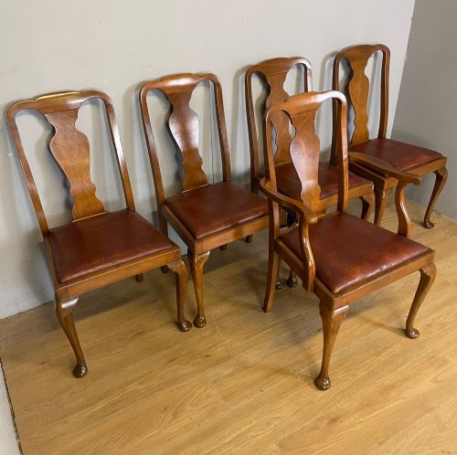 QUEEN ANNE STYLE SET OF FIVE 41 WALNUT DINING CHAIRS - ADDITIONAL PHOTO 1