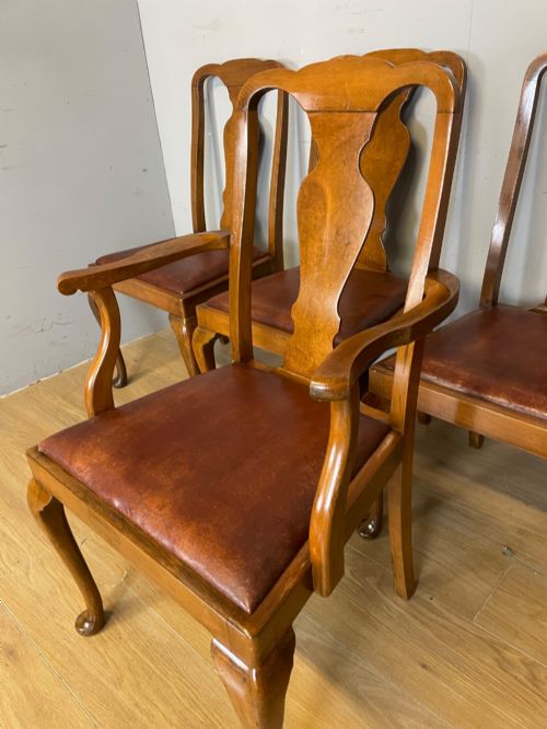QUEEN ANNE STYLE SET OF FIVE 41 WALNUT DINING CHAIRS - ADDITIONAL PHOTO 5
