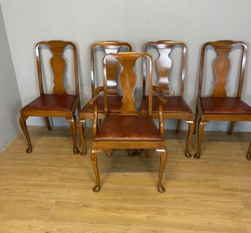QUEEN ANNE STYLE SET OF FIVE 41 WALNUT DINING CHAIRS - ADDITIONAL PHOTO 13