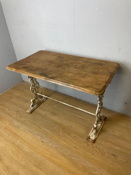 victorian cast iron conservatory table with original pine top - CATEGORY: ANTIQUE TABLES - DATED 19TH CENTURY