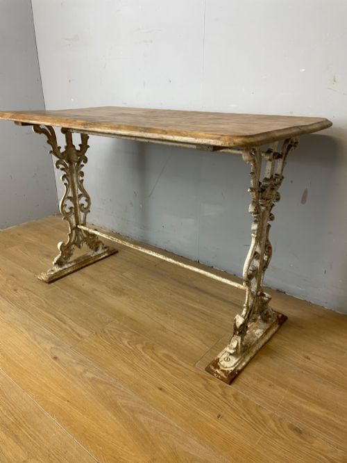 VICTORIAN CAST IRON CONSERVATORY TABLE WITH ORIGINAL PINE TOP - ADDITIONAL PHOTO 1