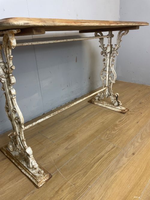 VICTORIAN CAST IRON CONSERVATORY TABLE WITH ORIGINAL PINE TOP - ADDITIONAL PHOTO 6