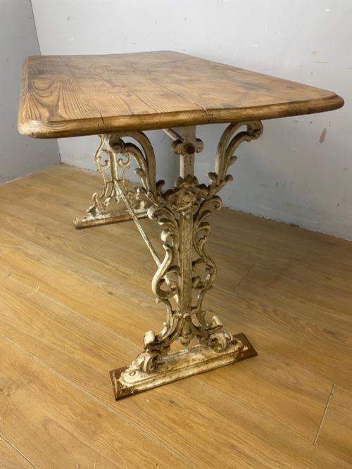 VICTORIAN CAST IRON CONSERVATORY TABLE WITH ORIGINAL PINE TOP - ADDITIONAL PHOTO 7
