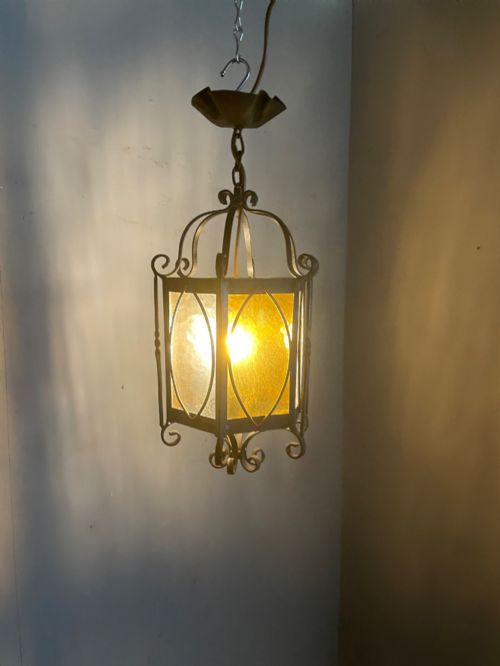 WROUGHT IRON GLAZED HEXAGONAL HALL LANTERN - ADDITIONAL PHOTO 1
