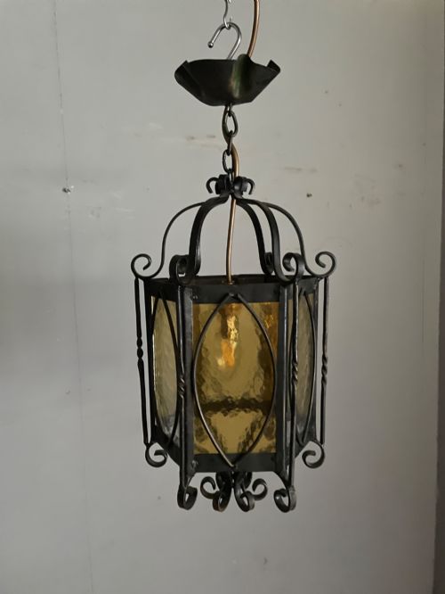 WROUGHT IRON GLAZED HEXAGONAL HALL LANTERN - ADDITIONAL PHOTO 3