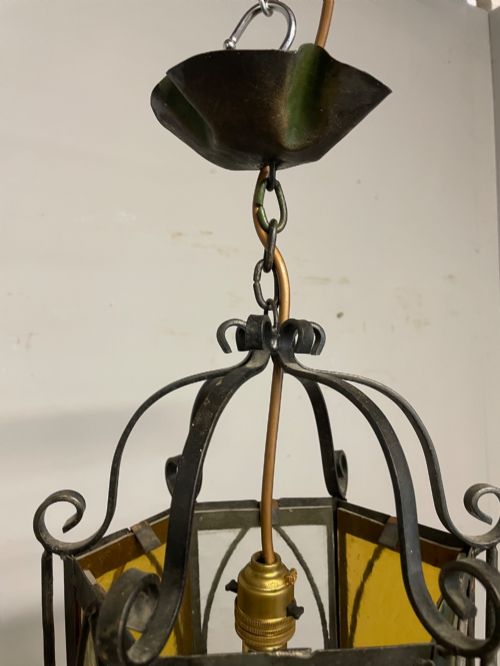WROUGHT IRON GLAZED HEXAGONAL HALL LANTERN - ADDITIONAL PHOTO 5