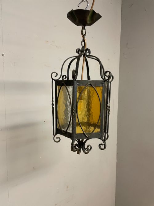 WROUGHT IRON GLAZED HEXAGONAL HALL LANTERN - ADDITIONAL PHOTO 7