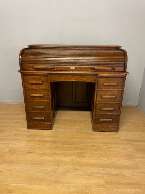 EDWARDIAN SOLID OAK ROLL TOP DESK BY ANGUS LONDON - ADDITIONAL PHOTO 1