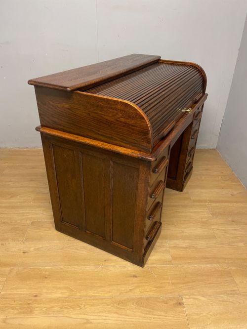 EDWARDIAN SOLID OAK ROLL TOP DESK BY ANGUS LONDON - ADDITIONAL PHOTO 8