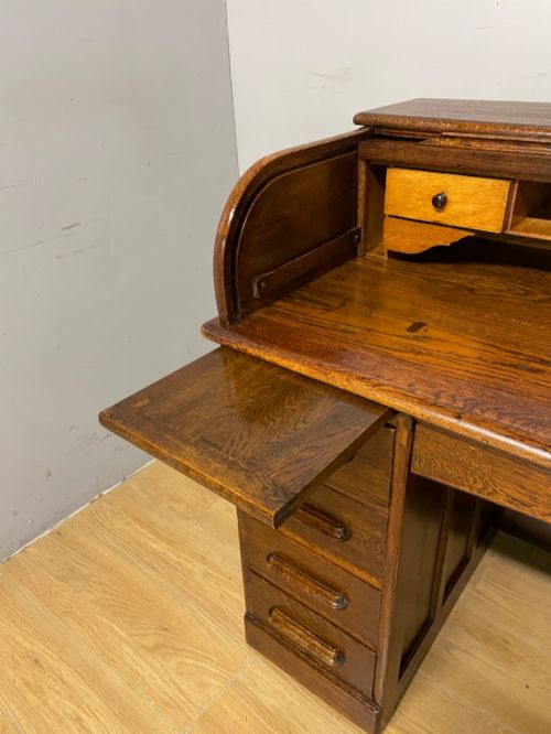 EDWARDIAN SOLID OAK ROLL TOP DESK BY ANGUS LONDON - ADDITIONAL PHOTO 12