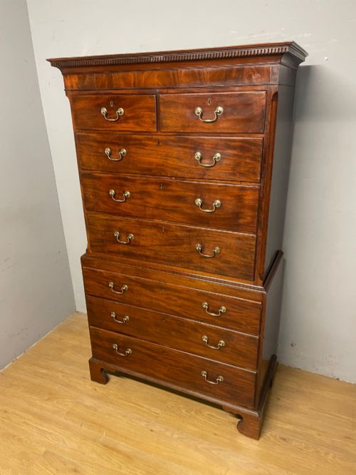 GEORGIAN FLAME MAHOGANY COUNTRY HOUSE CHEST ON CHEST - ADDITIONAL PHOTO 1