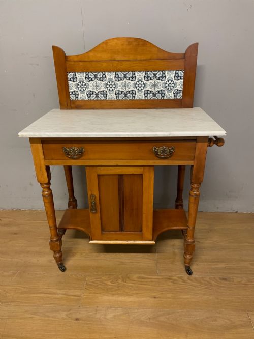 C19TH SATINWOOD WASHSTAND WITH CARRARA MARBLE TOP - ADDITIONAL PHOTO 1