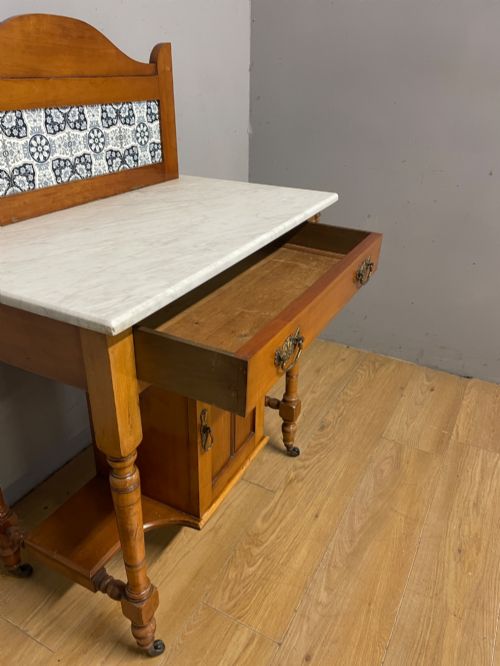C19TH SATINWOOD WASHSTAND WITH CARRARA MARBLE TOP - ADDITIONAL PHOTO 3