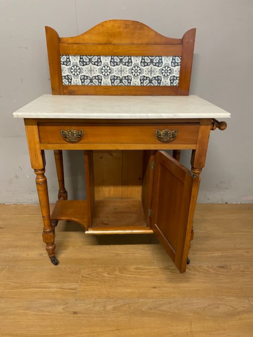 C19TH SATINWOOD WASHSTAND WITH CARRARA MARBLE TOP - ADDITIONAL PHOTO 4
