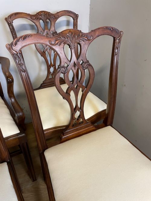 EDWARDIAN SET OF EIGHT SOLID MAHOGANY CHIPPENDALE STYLE DINING CHAIRS - ADDITIONAL PHOTO 4