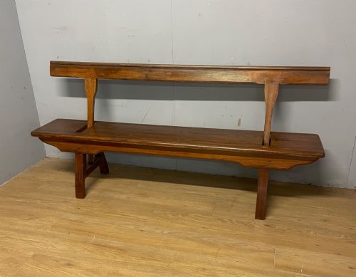 C19TH PITCH PINE AND MAHOGANY REVERSIBLE RAILWAY BENCH - ADDITIONAL PHOTO 1