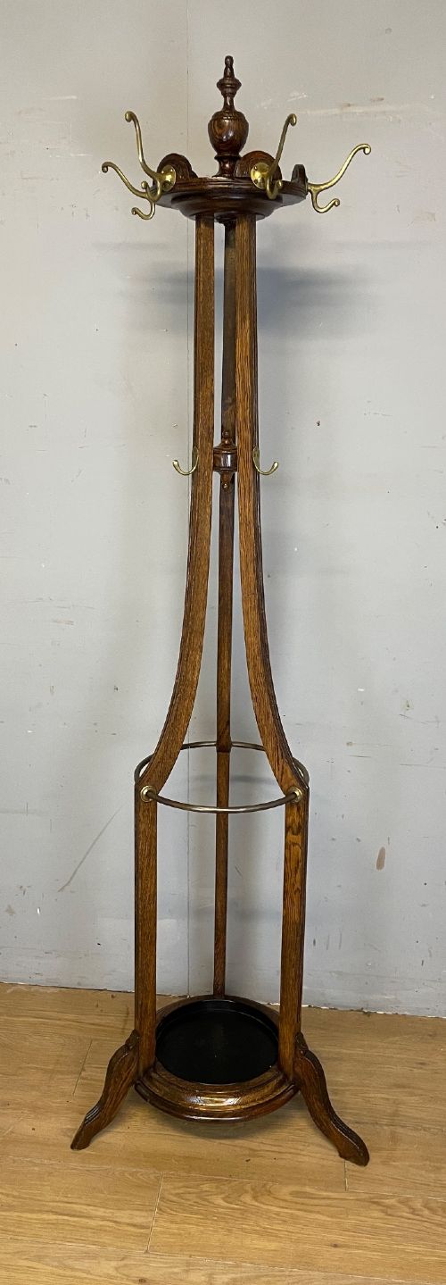 EDWARDIAN OAK COAT AND STICK STAND BY W RICHARDSON OF LEEDS