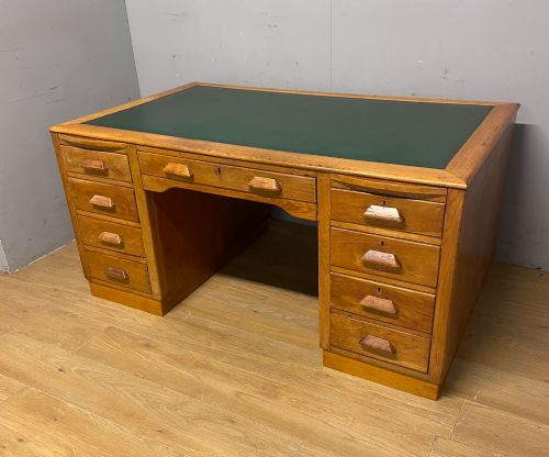 ART DECO GOLDEN OAK TWIN PEDESTAL DESK