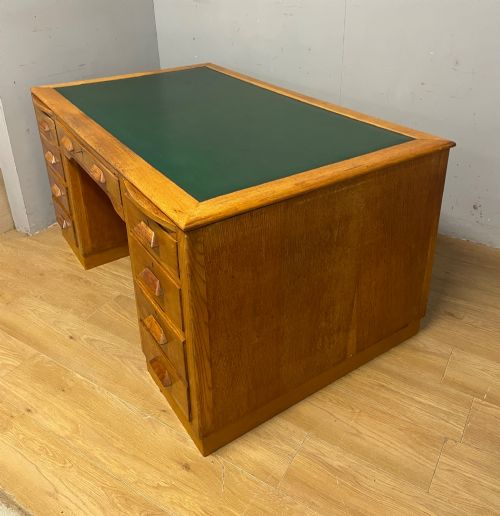 ART DECO GOLDEN OAK TWIN PEDESTAL DESK - ADDITIONAL PHOTO 7