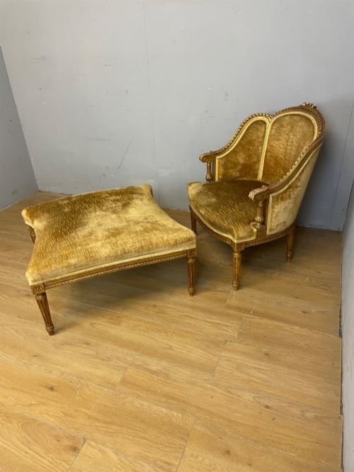 Edwardian Carved Gilt-wood Duchesse Brisee  Armchair and Footstool