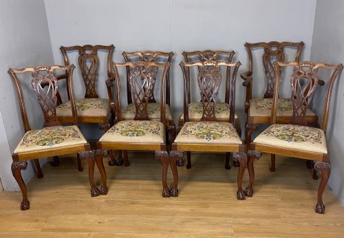 Set of 8 Chippendale Revival Mahogany Dining Chairs by Warings Circa 1890