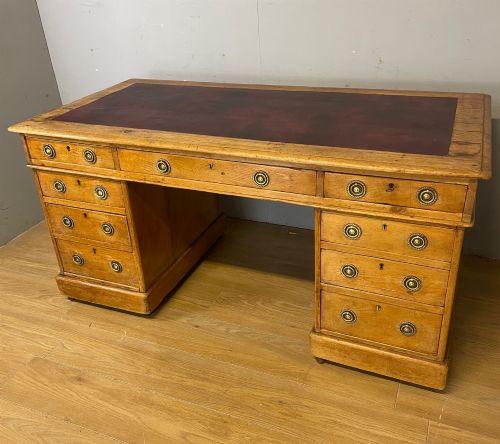 Victorian pine three part estate desk -twin pedestal
