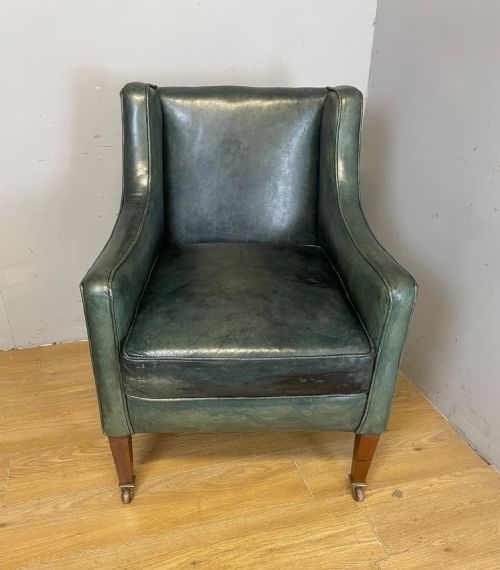 Edwardian Leather Club Chair on Tapered Mahogany Legs