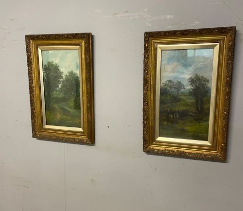 Pair of Late C19th Oil on Boards in Original Gilt Frames