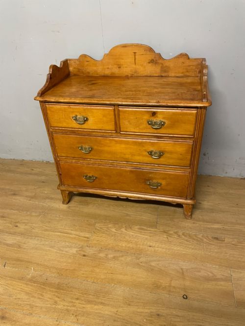 C19TH pine 3 height chest of drawers with gallery back