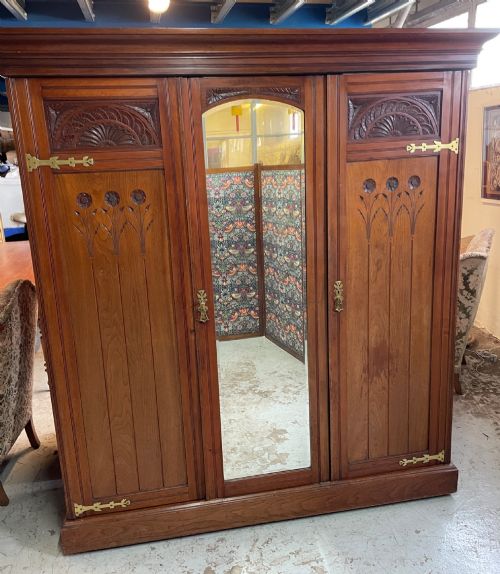 Superb Quality Arts and Crafts Walnut Triple Wardrobe Circa 1890