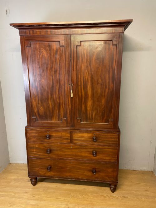 Regency Country House Flame Mahogany Linen Press Circa 1830
