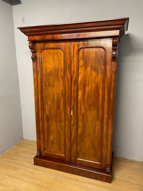 C19TH Country House flame mahogany double wardrobe
