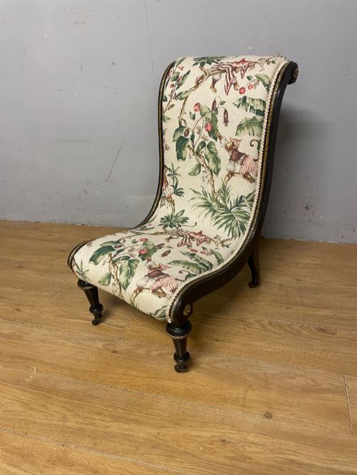 C19th Ormolu Mounted Ebonized Slipper Chair -Aesthetic Movement