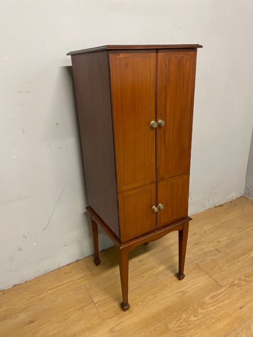 Edwardian Slim Inlaid Mahogany Four Door Cabinet