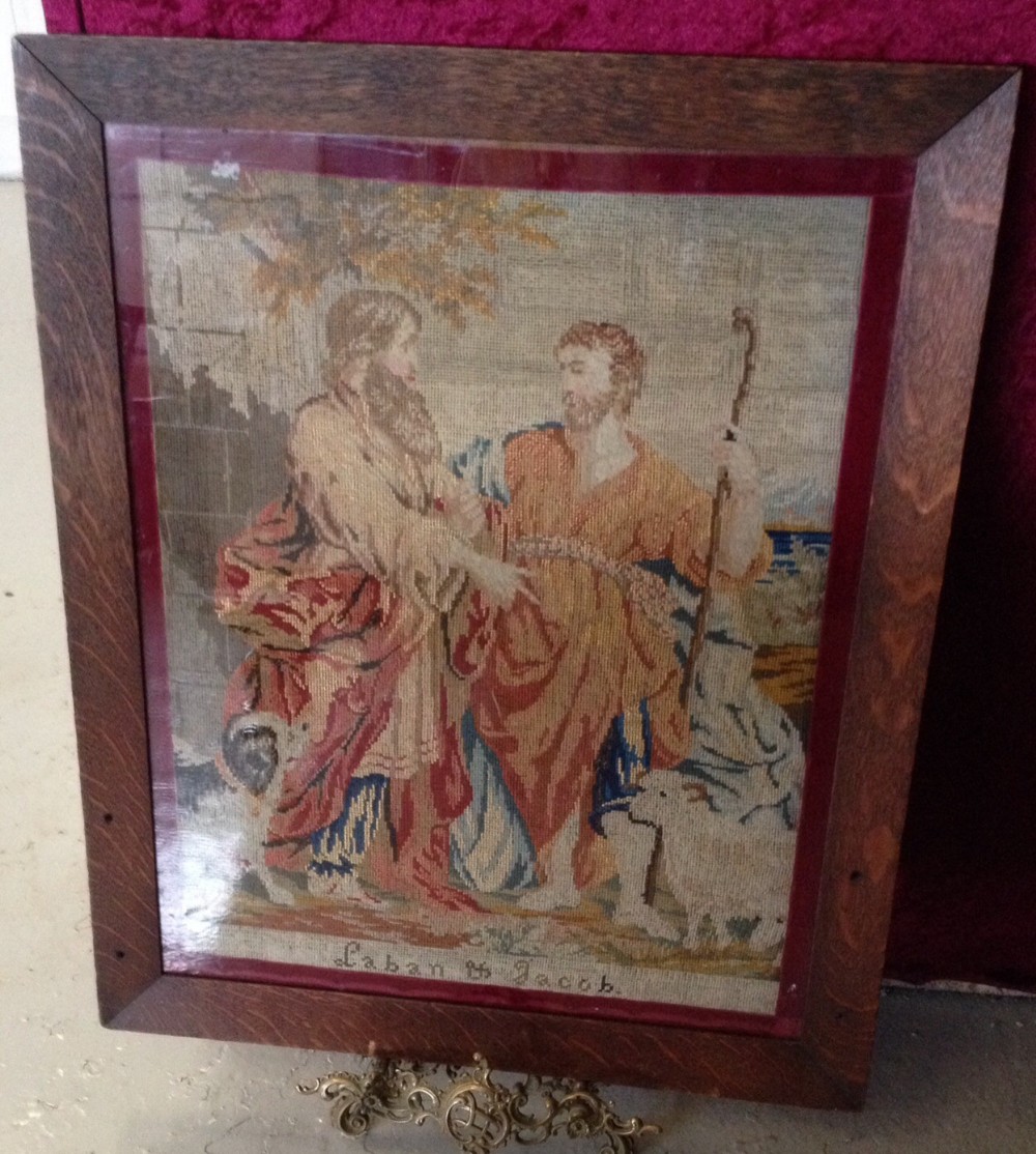 Antique woolwork picture circa 1870 in original oak frame